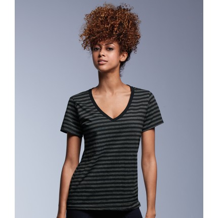 Anvil Ladies Fashion Basic Striped V Neck T-Shirt