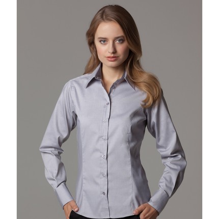 Kustom Kit Ladies Long Sleeve Contrast Premium Oxford Shirt